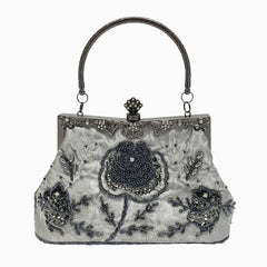 Vintage Beaded Flower Embroidery Evening Bag Satin Wedding Handbags