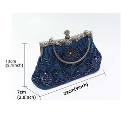 Vintage Beaded Flower Embroidery Evening Bag Satin Wedding Handbags