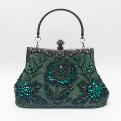 Vintage Beaded Flower Embroidery Evening Bag Satin Wedding Handbags