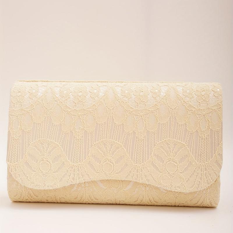 Golden Lace Curvy Flap Clutch Bag Chain Strap Evening Bag