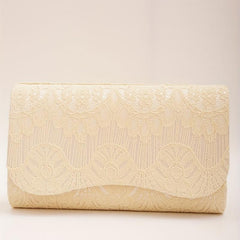 Golden Lace Curvy Flap Clutch Bag Chain Strap Evening Bag