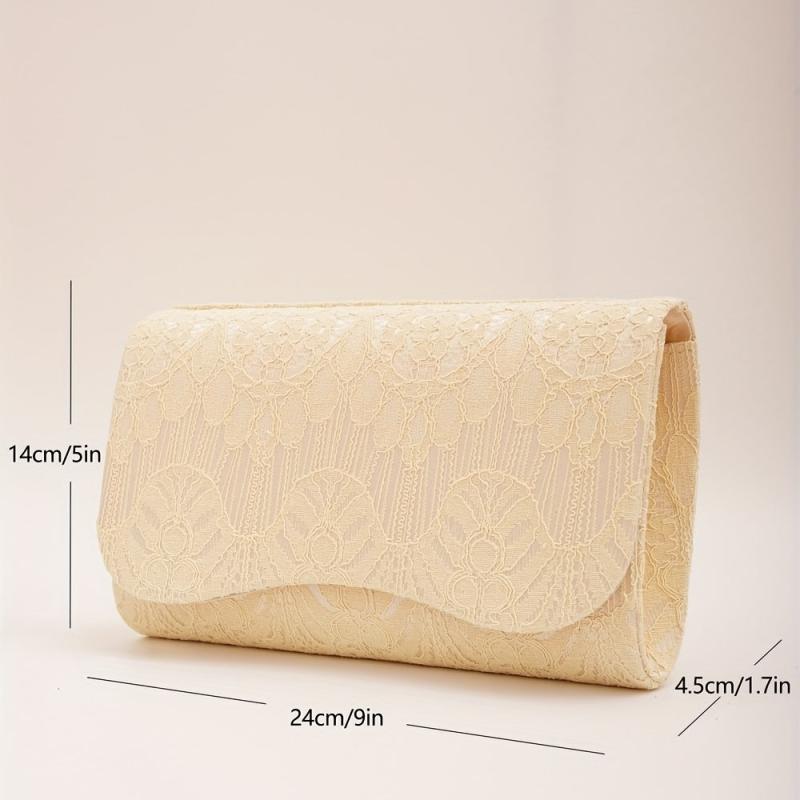Golden Lace Curvy Flap Clutch Bag Chain Strap Evening Bag