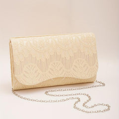 Golden Lace Curvy Flap Clutch Bag Chain Strap Evening Bag