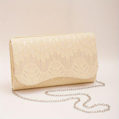 Golden Lace Curvy Flap Clutch Bag Chain Strap Evening Bag