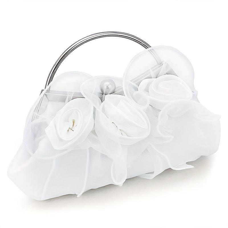 Vintage Satin Flower Evening Clutch Purse Chain Bag