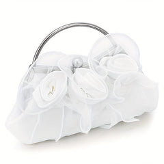 Vintage Satin Flower Evening Clutch Purse Chain Bag