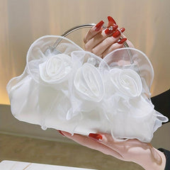 Vintage Satin Flower Evening Clutch Purse Chain Bag