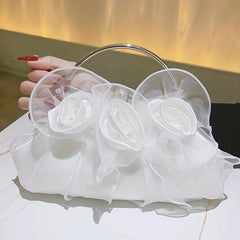 Vintage Satin Flower Evening Clutch Purse Chain Bag