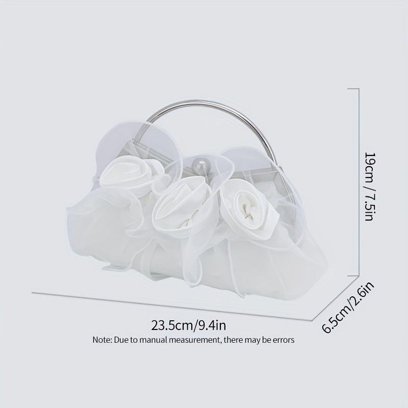 Vintage Satin Flower Evening Clutch Purse Chain Bag