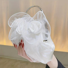 Vintage Satin Flower Evening Clutch Purse Chain Bag