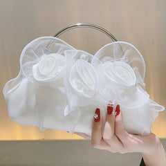 Vintage Satin Flower Evening Clutch Purse Chain Bag