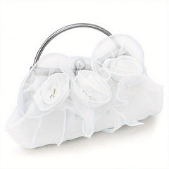 Vintage Satin Flower Evening Clutch Purse Chain Bag
