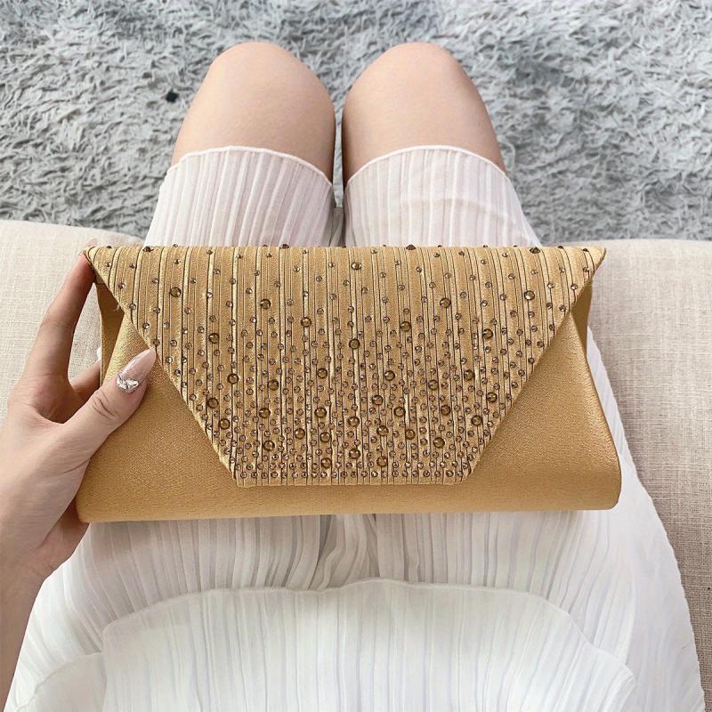 Satin Evening Bag Rhinestone Clutch Chain Handbag