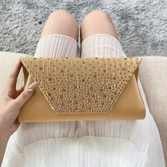 Satin Evening Bag Rhinestone Clutch Chain Handbag