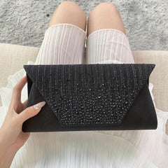 Satin Evening Bag Rhinestone Clutch Chain Handbag