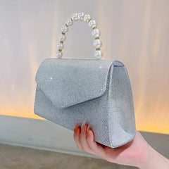 Glitter Rhinestone Envelope Handbag Pearl Decor Evening Clutch