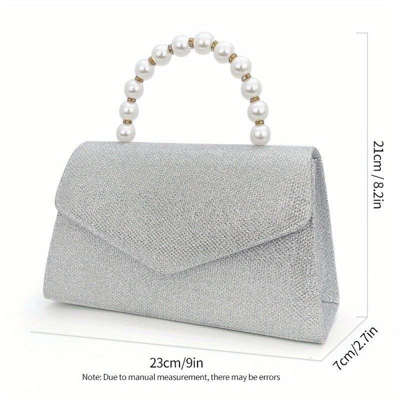 Glitter Rhinestone Envelope Handbag Pearl Decor Evening Clutch