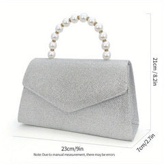 Glitter Rhinestone Envelope Handbag Pearl Decor Evening Clutch