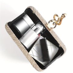 Pleated Snake Decor Kiss Lock Metal Chain Clutch Evening Bag