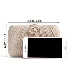Pleated Snake Decor Kiss Lock Metal Chain Clutch Evening Bag