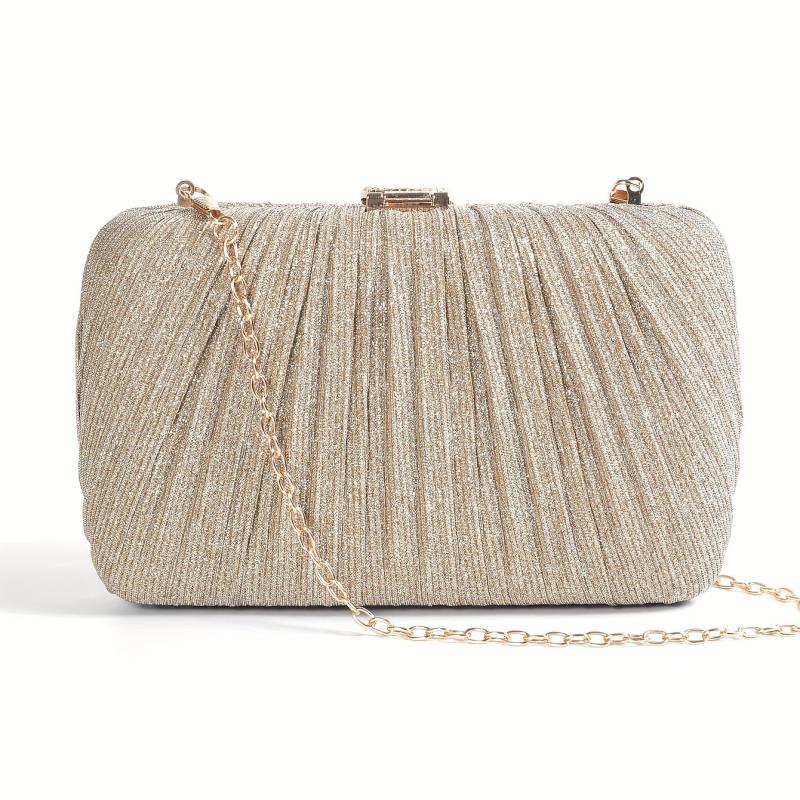 Pleated Snake Decor Kiss Lock Metal Chain Clutch Evening Bag