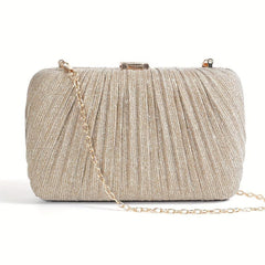 Pleated Snake Decor Kiss Lock Metal Chain Clutch Evening Bag