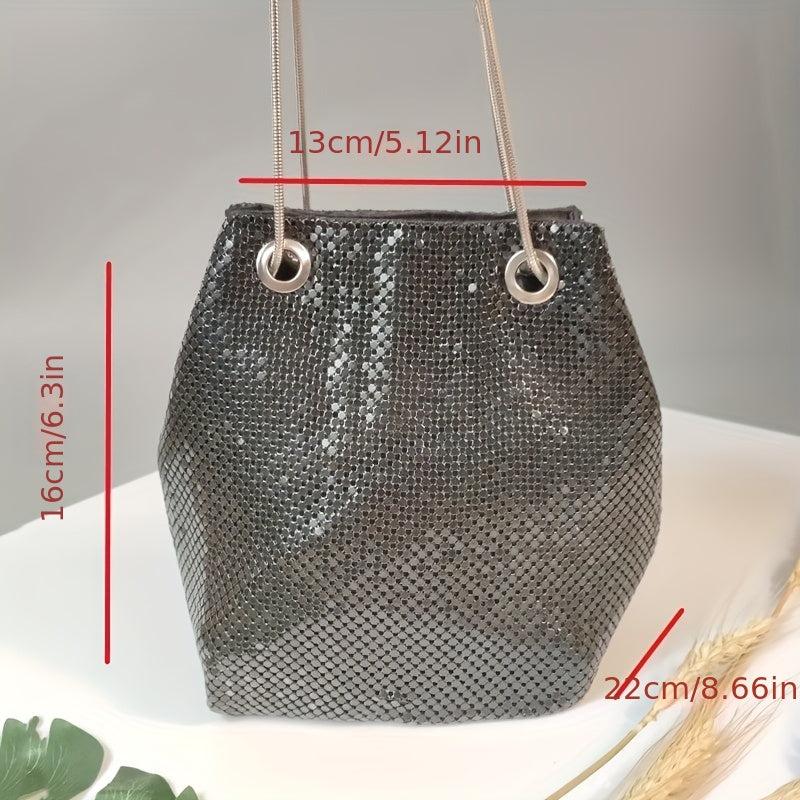 Sequin Bucket Bag Chain Crossbody Glitter Prom Purse for Evening Party