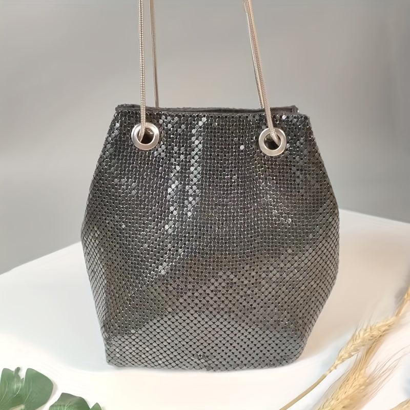 Sequin Bucket Bag Chain Crossbody Glitter Prom Purse for Evening Party