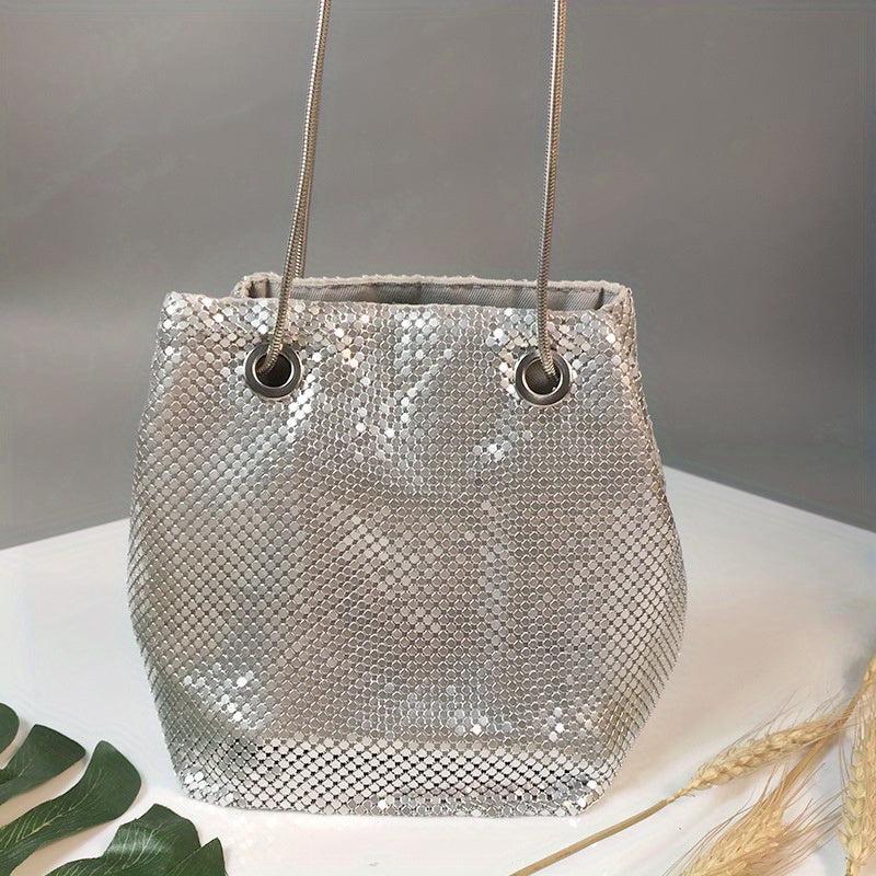 Sequin Bucket Bag Chain Crossbody Glitter Prom Purse for Evening Party