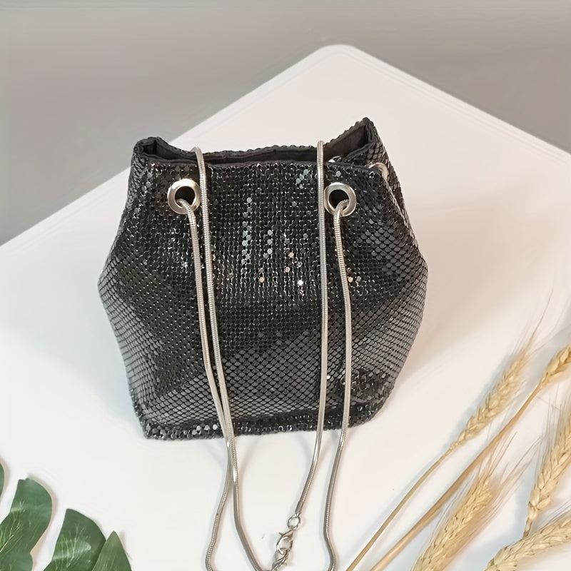 Sequin Bucket Bag Chain Crossbody Glitter Prom Purse for Evening Party