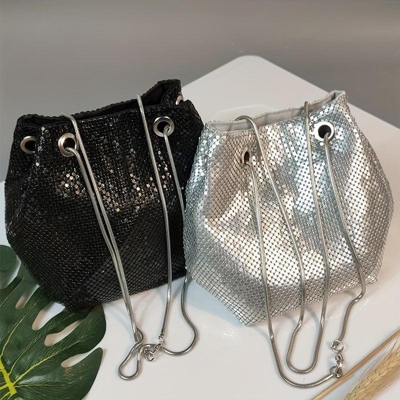 Sequin Bucket Bag Chain Crossbody Glitter Prom Purse for Evening Party