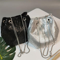 Sequin Bucket Bag Chain Crossbody Glitter Prom Purse for Evening Party