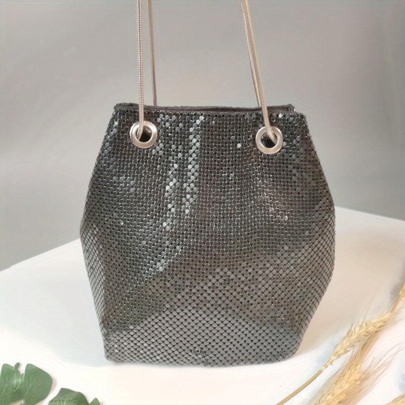 Sequin Bucket Bag Chain Crossbody Glitter Prom Purse for Evening Party