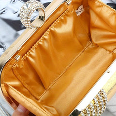 Golden Rhinestone Evening Clutch Bag Crystal Dinner Purse