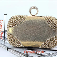 Golden Rhinestone Evening Clutch Bag Crystal Dinner Purse
