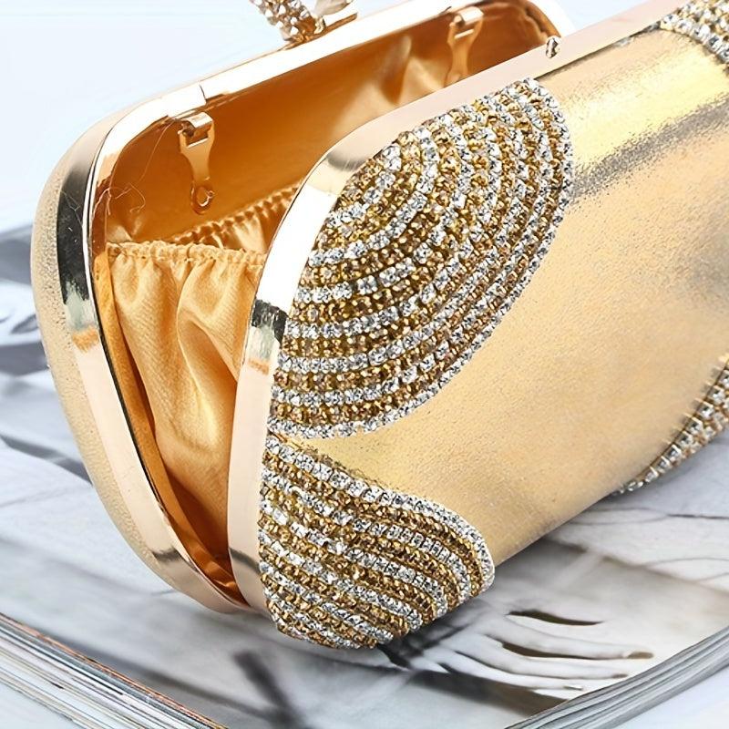 Golden Rhinestone Evening Clutch Bag Crystal Dinner Purse