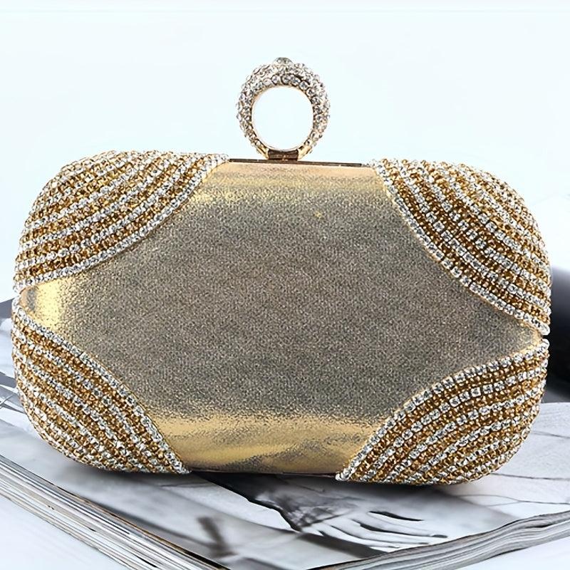 Golden Rhinestone Evening Clutch Bag Crystal Dinner Purse