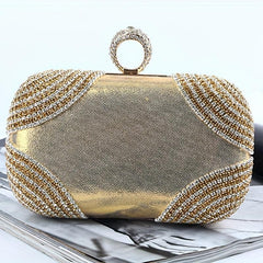 Golden Rhinestone Evening Clutch Bag Crystal Dinner Purse