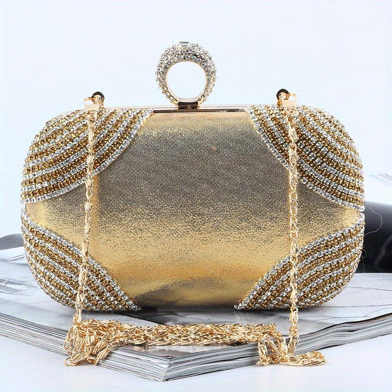 Golden Rhinestone Evening Clutch Bag Crystal Dinner Purse