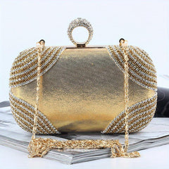 Golden Rhinestone Evening Clutch Bag Crystal Dinner Purse