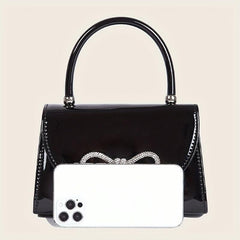 Rhinestone Bowknot Chain Crossbody Bag Flap Purse For Women