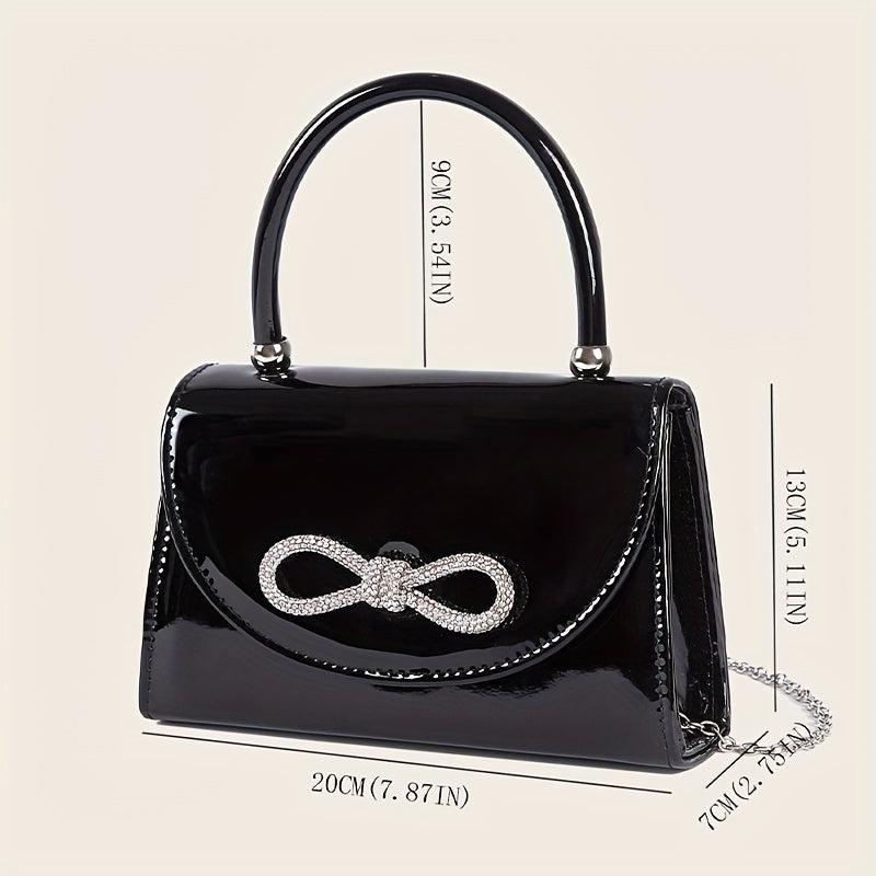 Rhinestone Bowknot Chain Crossbody Bag Flap Purse For Women