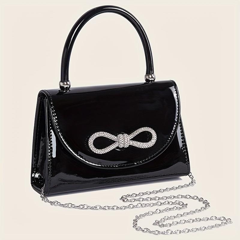 Rhinestone Bowknot Chain Crossbody Bag Flap Purse For Women