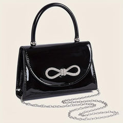 Rhinestone Bowknot Chain Crossbody Bag Flap Purse For Women