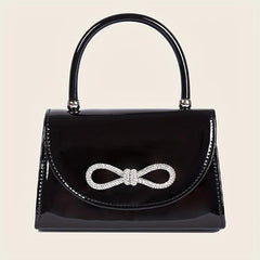 Rhinestone Bowknot Chain Crossbody Bag Flap Purse For Women