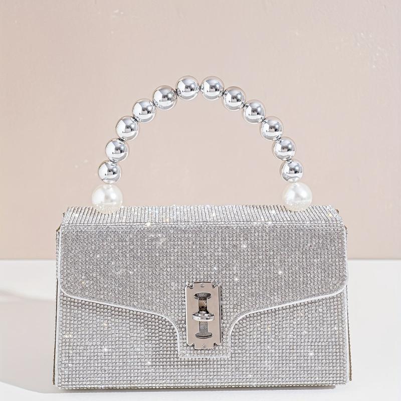 Rhinestone Silver Shoulder Bag Crossbody Chain Evening Party Bag