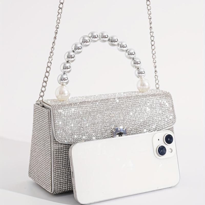 Rhinestone Silver Shoulder Bag Crossbody Chain Evening Party Bag