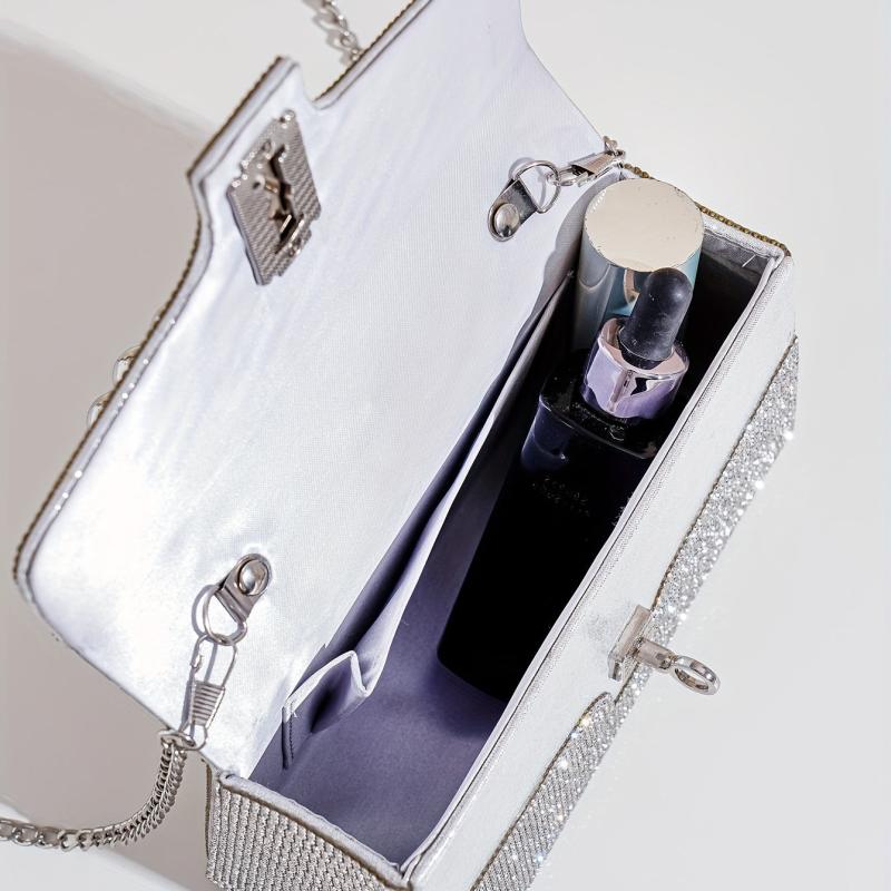 Rhinestone Silver Shoulder Bag Crossbody Chain Evening Party Bag