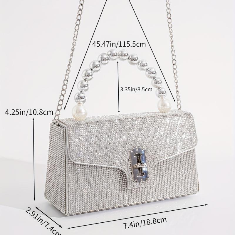 Rhinestone Silver Shoulder Bag Crossbody Chain Evening Party Bag