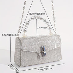 Rhinestone Silver Shoulder Bag Crossbody Chain Evening Party Bag